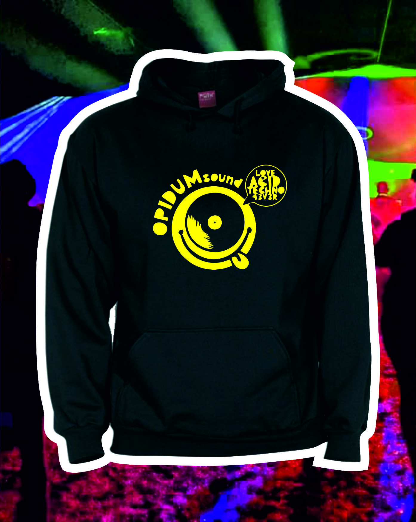 TEKNOSHOP Opidum Sound Love Techno Forever tekno mikina s kapucí s potiskem S černá