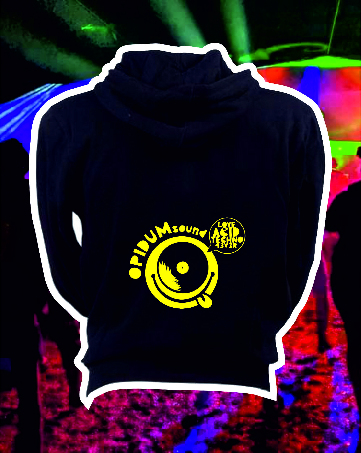 TEKNOSHOP Opidum Sound Love Techno Forever tekno mikina na zip s kapucí s potiskem i zepředu XXL černá