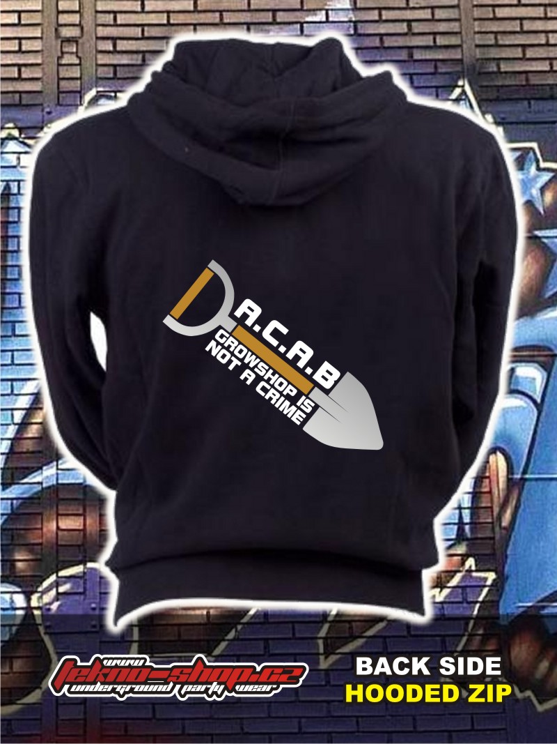 TEKNOSHOP A.C.A.B. Growshop tekno mikina na zip s kapucí s potiskem i zepředu XXL černá