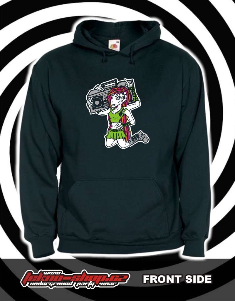 TEKNOSHOP Crazy Girl tekno mikina s kapucí s potiskem XXL černá