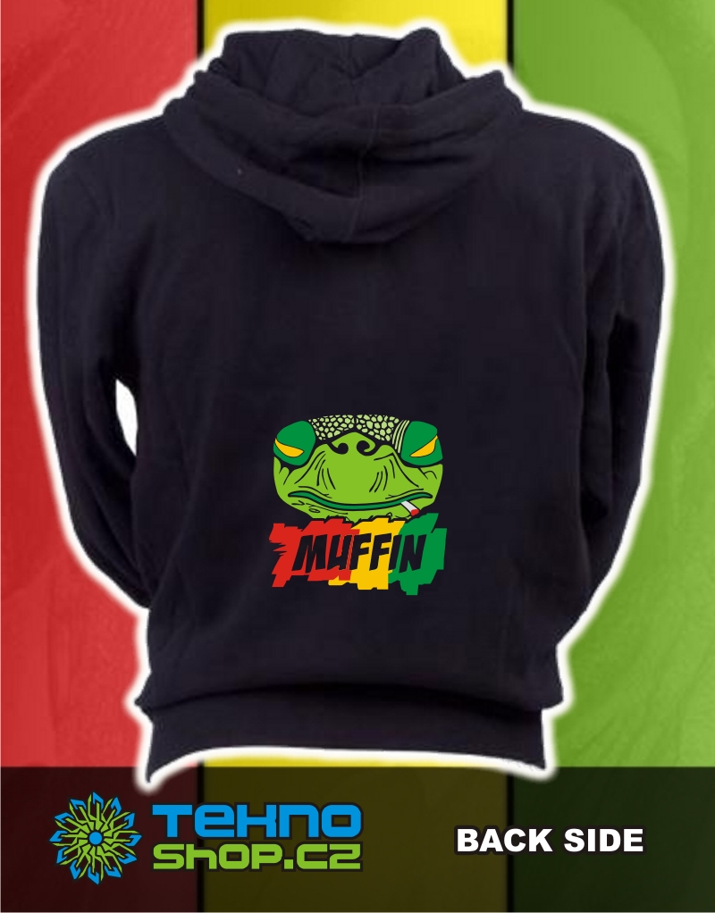 TEKNOSHOP Muffin 2014 Srpen dnb mikina na zip s kapucí s potiskem i zepředu L černá