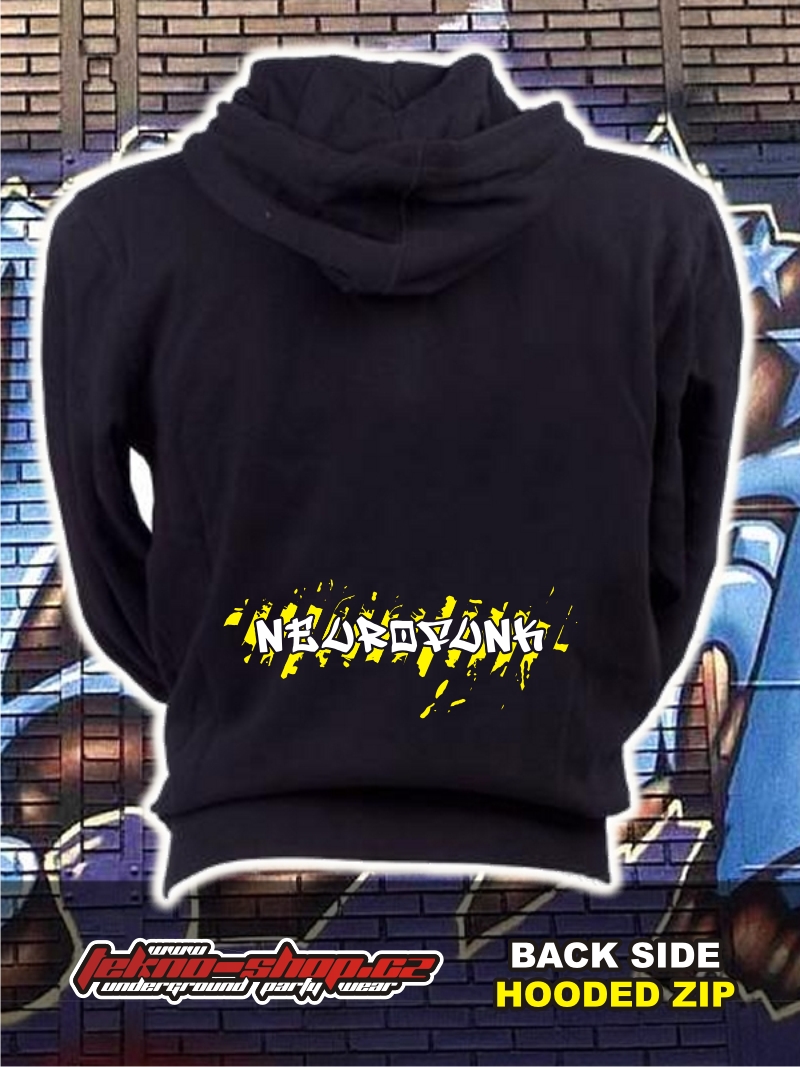 TEKNOSHOP NEUROFUNK dnb mikina na zip s kapucí s potiskem M černá