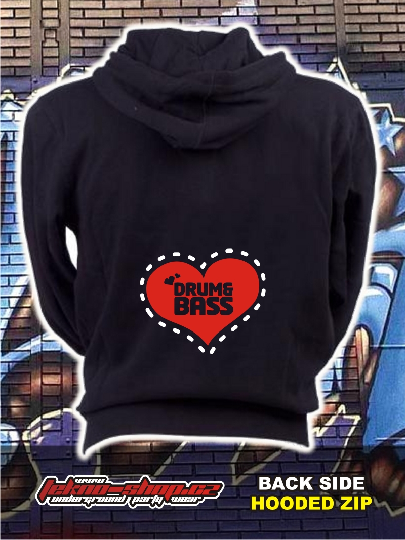 TEKNOSHOP DNB HEART mikina na zip s kapucí s potiskem L černá