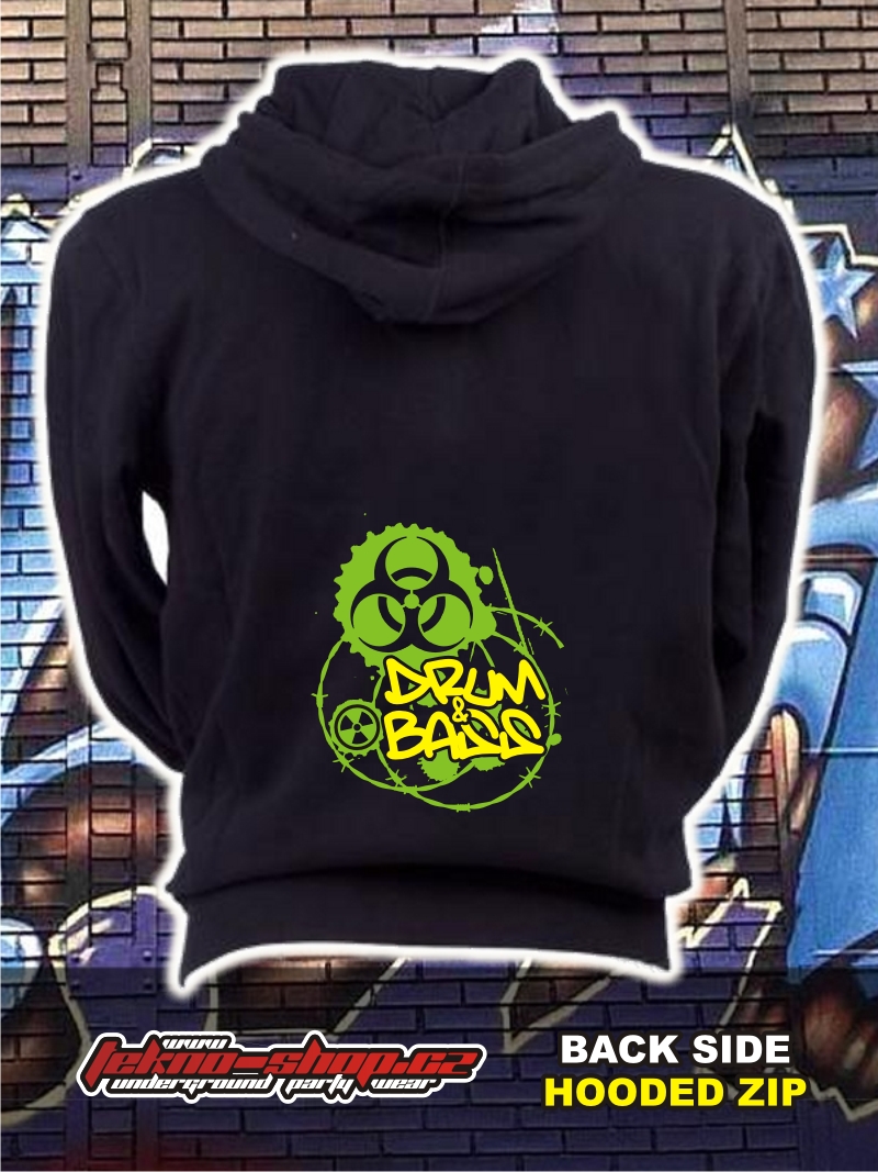TEKNOSHOP DNB TOXIC mikina na zip s kapucí s potiskem i zepředu M černá