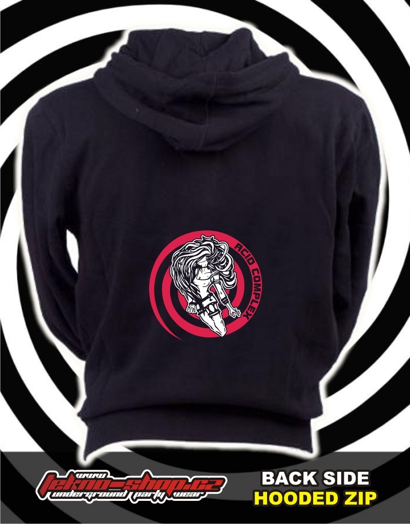 TEKNOSHOP A COMPLEX tekno mikina na zip s kapucí s potiskem i zepředu XL černá