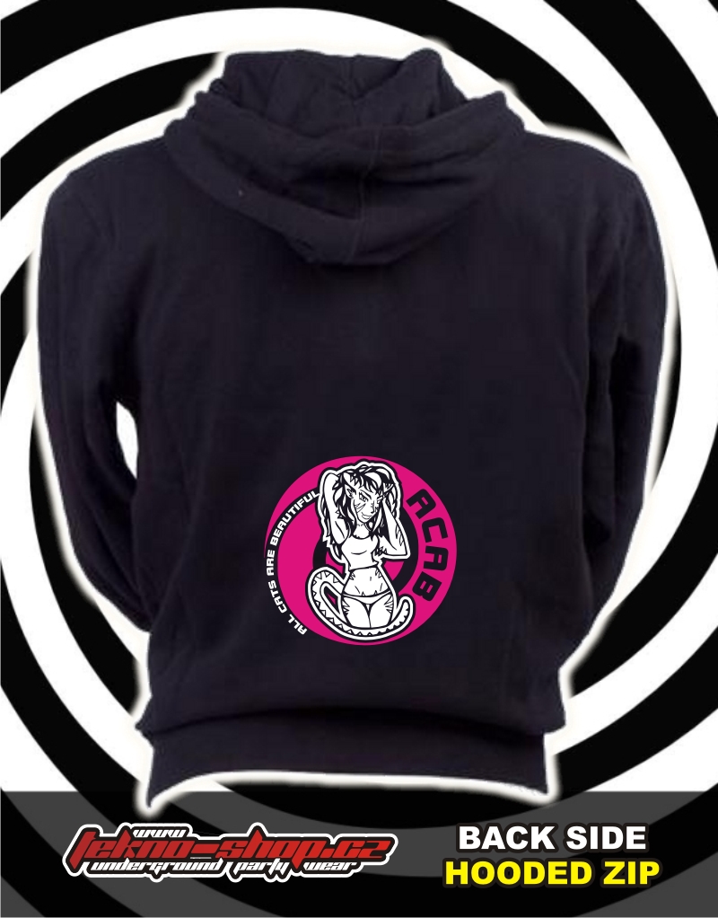 TEKNOSHOP A.C.A.B. Pink tekno mikina na zip s kapucí s potiskem i zepředu XL černá