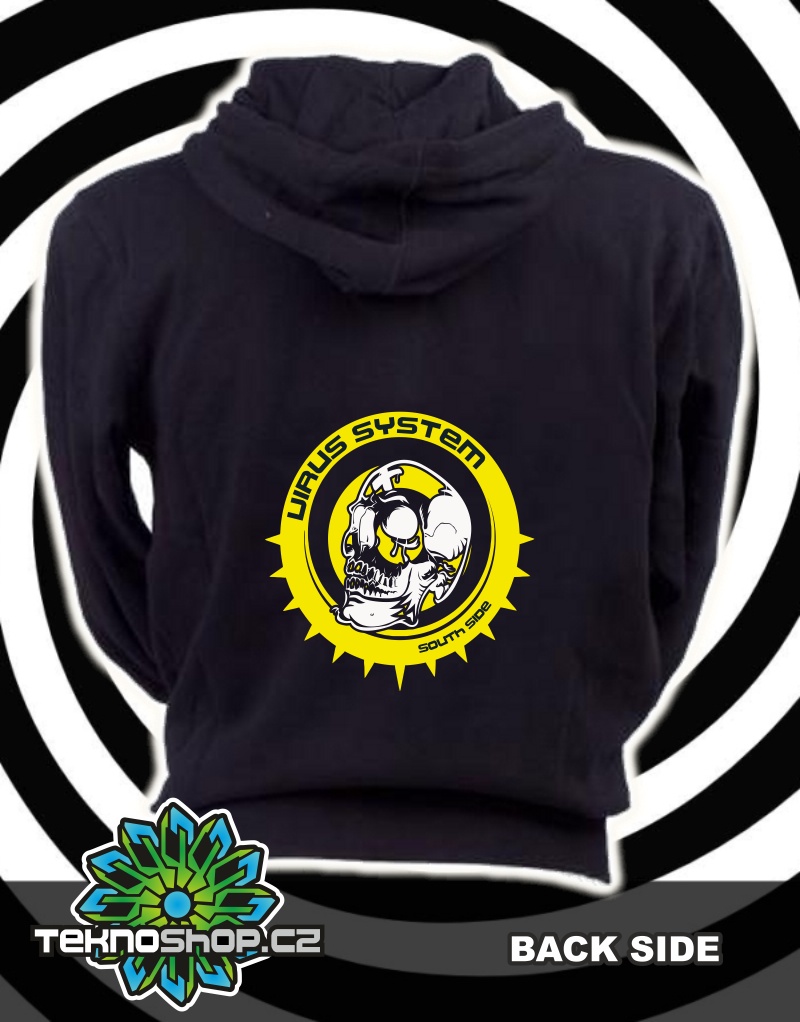 TEKNOSHOP Virus Sound System Skull mikina na zip s kapucí s potiskem L černá