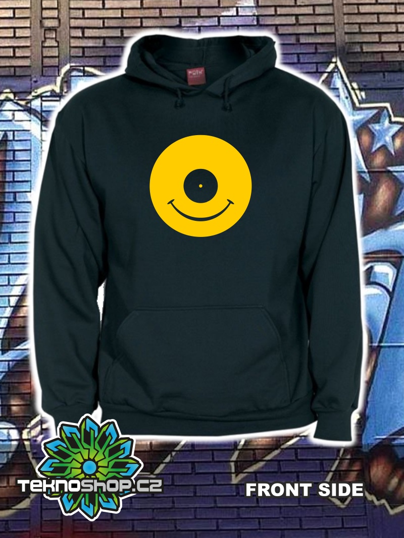 TEKNOSHOP Vinyl Smile tekno mikina s kapucí s potiskem S černá