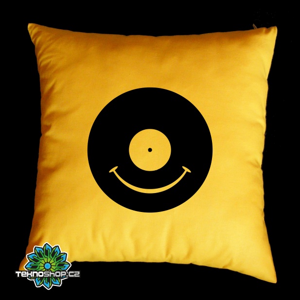 TEKNOSHOP Vinyl Smile tekno polštářek s potiskem žlutý