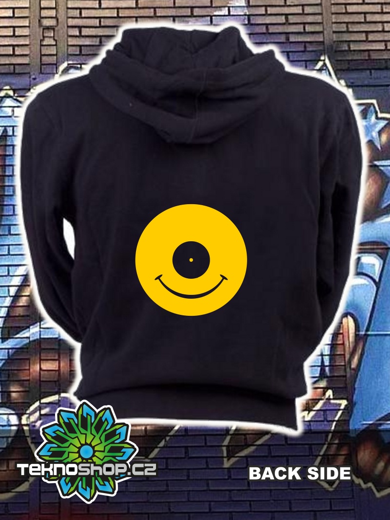 TEKNOSHOP Vinyl Smile tekno mikina na zip s kapucí s potiskem i zepředu L černá