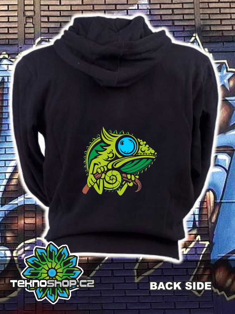 TEKNOSHOP Chameleon tekno mikina na zip s kapucí s potiskem S černá