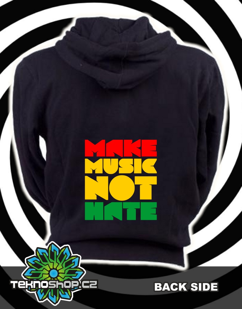 TEKNOSHOP MAKE MUSIC NOT HATE dnb mikina na zip s kapucí s potiskem