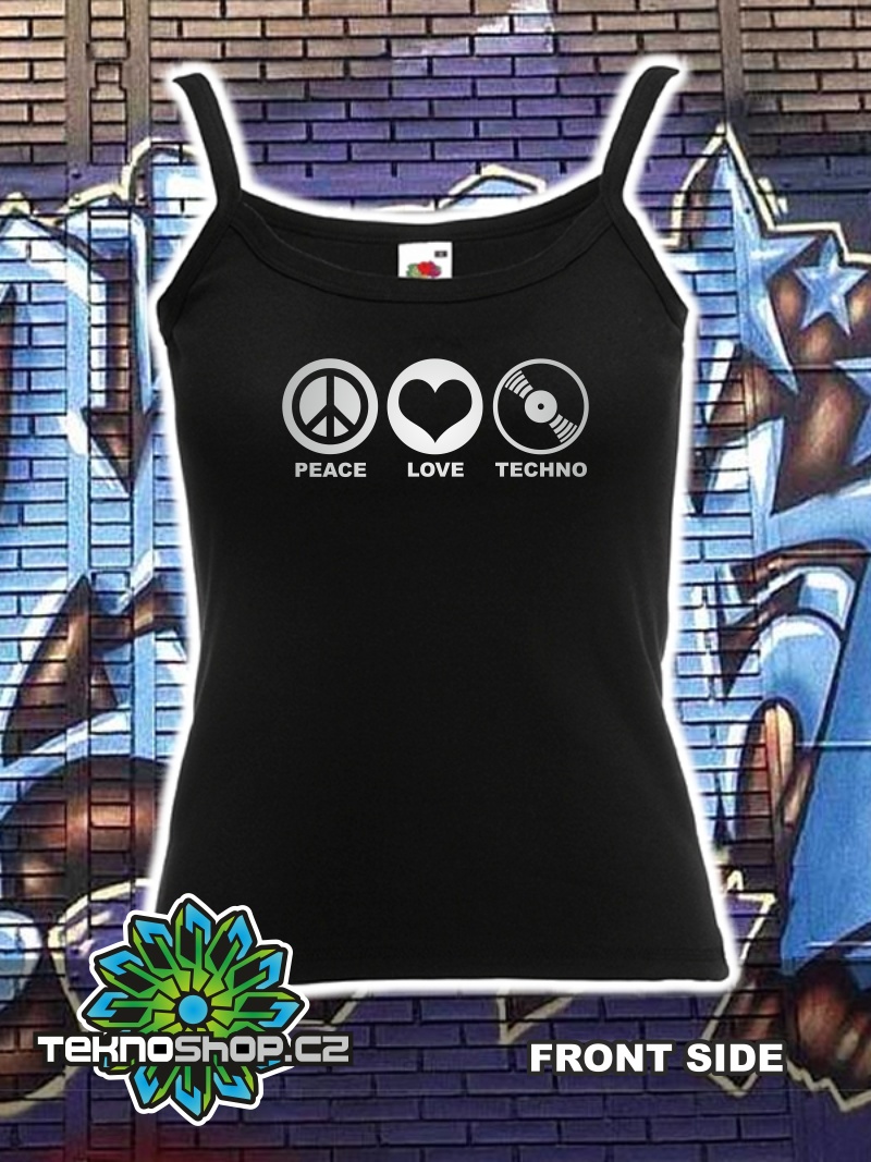 TEKNOSHOP PEACE LOVE TECHNO tekno tílko s potiskem dámské