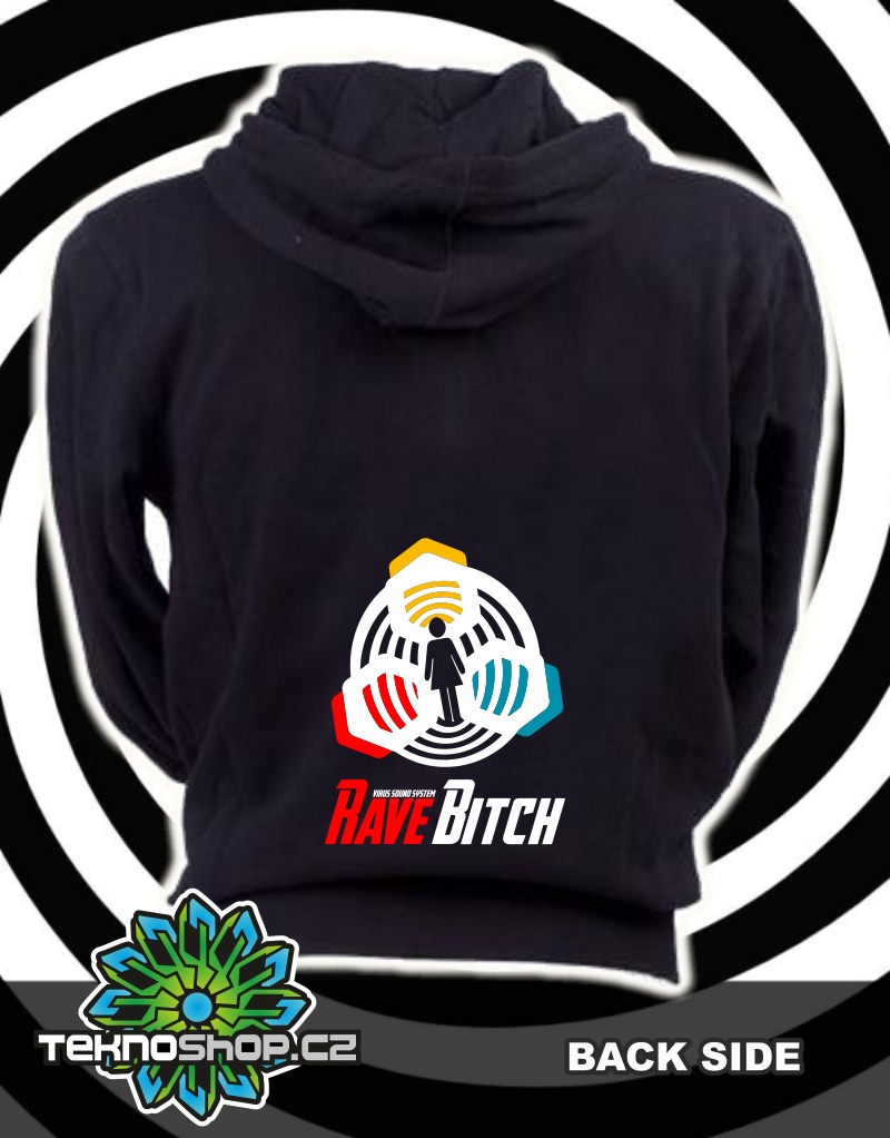 TEKNOSHOP Virus Sound System RaveBitch mikina na zip s kapucí s potiskem i zepředu S černá