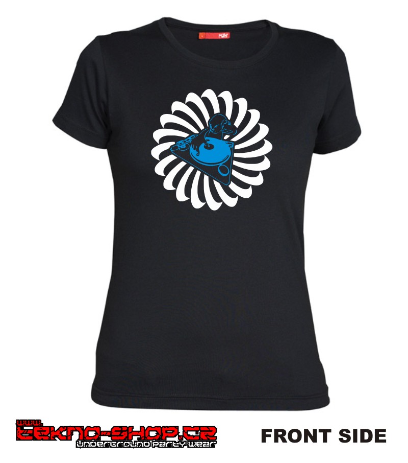 TEKNOSHOP Spiral Dj BLUE tekno tričko s potiskem dámské M černé