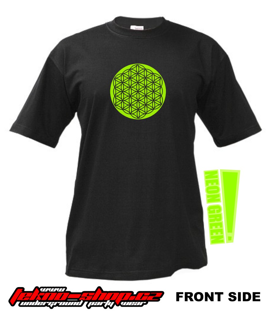TEKNOSHOP Flower of Life tekno tričko s potiskem pánské XXL černé