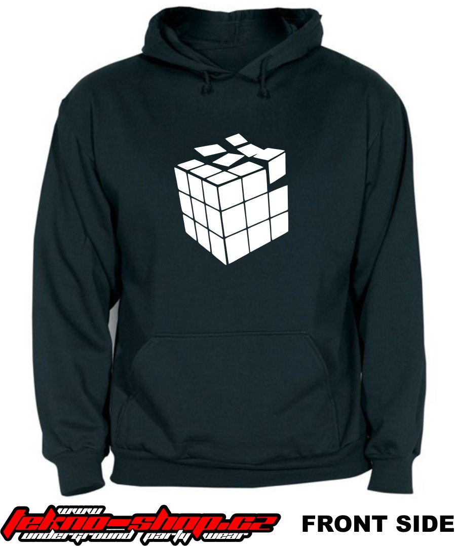 TEKNOSHOP Rubik tekno mikina s kapucí s potiskem XL černá