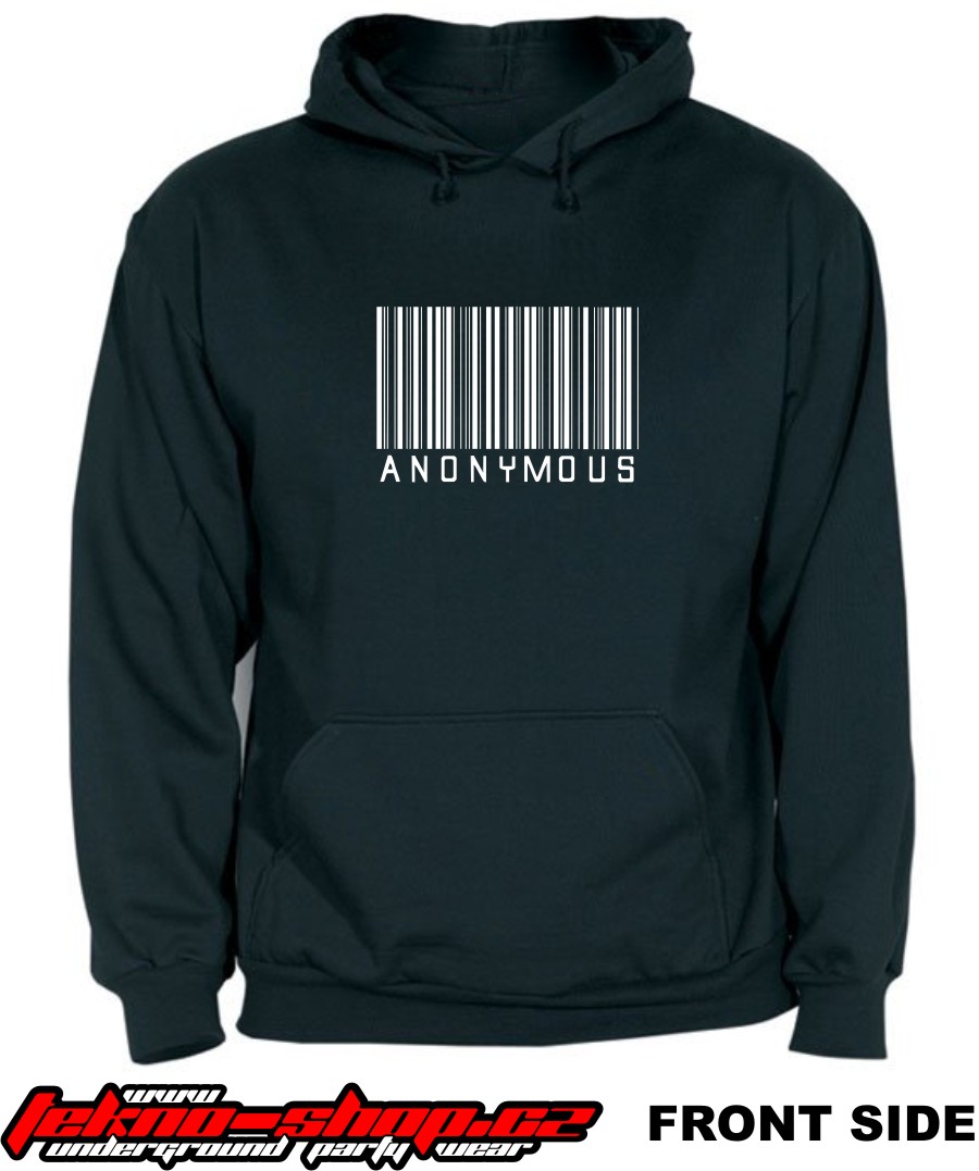 TEKNOSHOP Anonymous Bar Code tekno mikina s kapucí s potiskem M černá