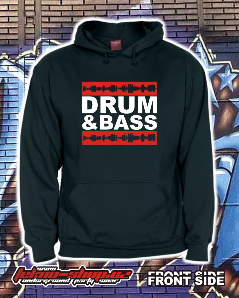 TEKNOSHOP Drum & Bass Frequency dnb mikina s kapucí s potiskem L černá