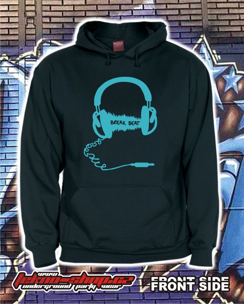 TEKNOSHOP Breakbeat Headset dnb mikina s kapucí s potiskem S černá