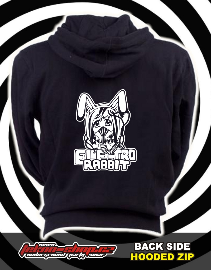 TEKNOSHOP Electro Rabbit tekno mikina na zip s kapucí s potiskem S černá