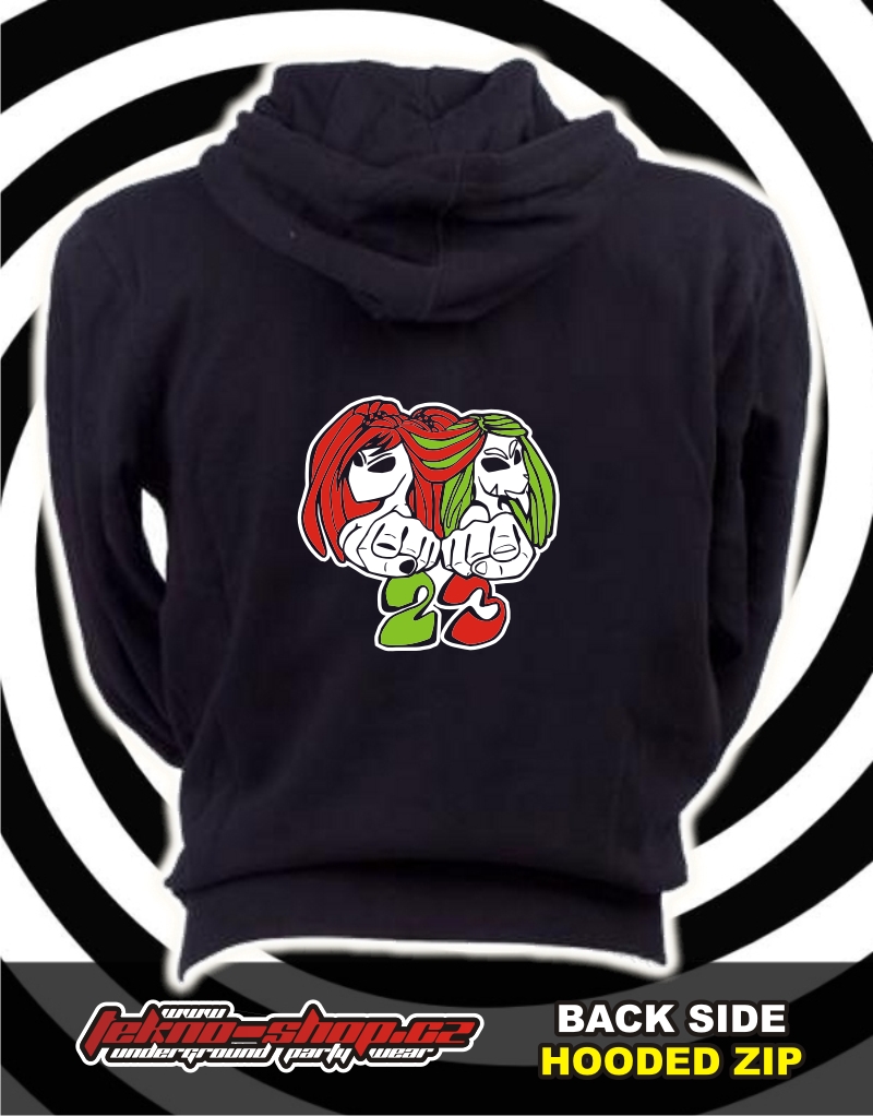 TEKNOSHOP Ufo Pair 23 tekno mikina na zip s kapucí s potiskem i zepředu S černá