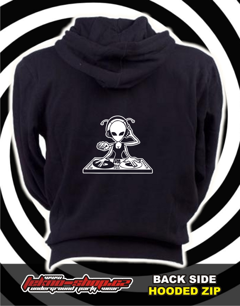 TEKNOSHOP Alien Dj Lady tekno mikina na zip s kapucí s potiskem i zepředu M černá