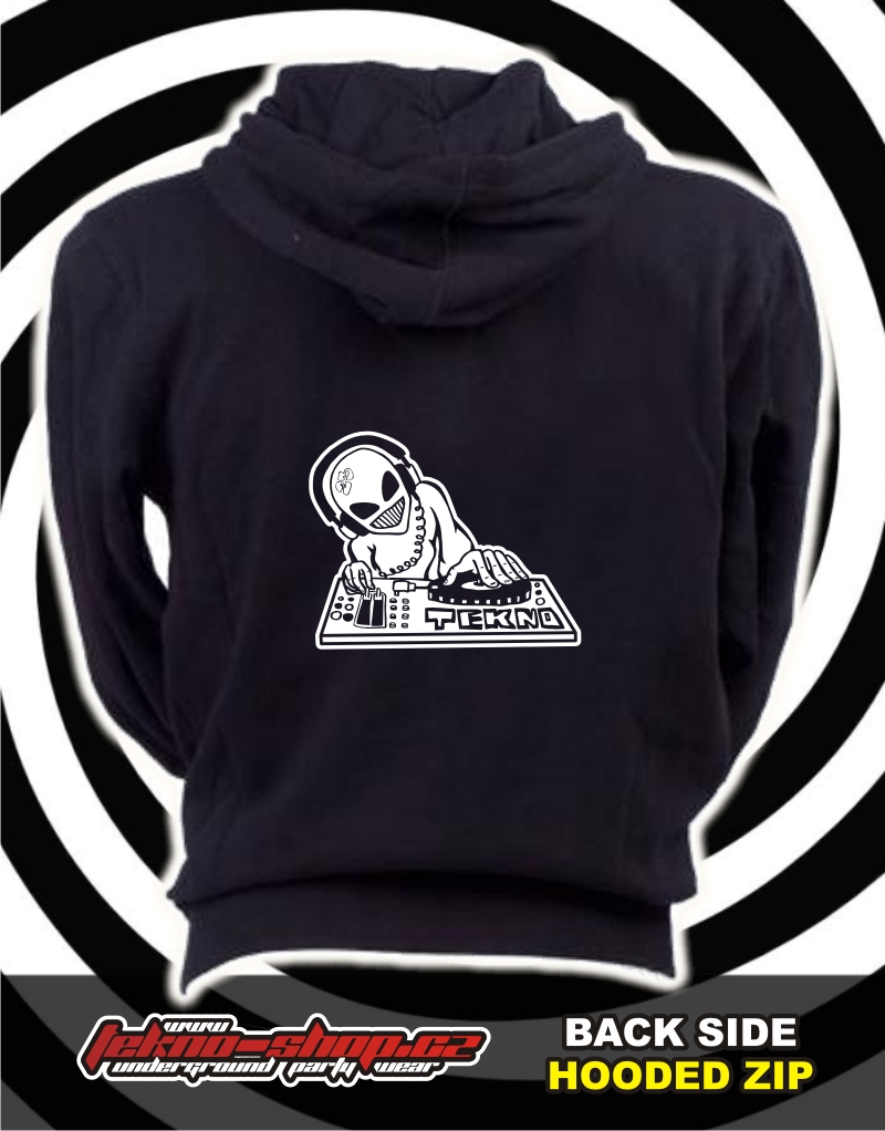 TEKNOSHOP Alien Dj tekno mikina na zip s kapucí s potiskem L černá