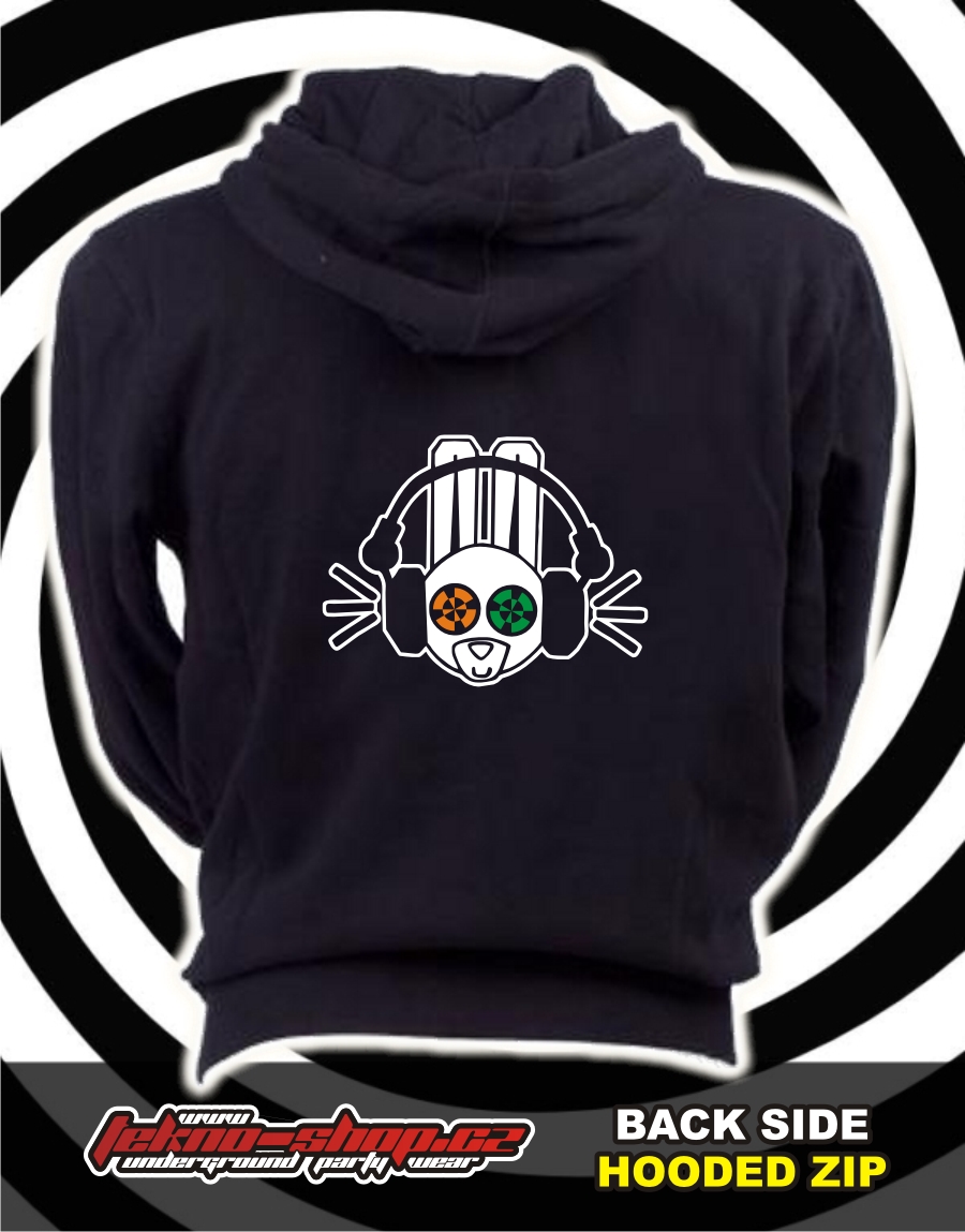 TEKNOSHOP Rabbit Slims tekno mikina na zip s kapucí s potiskem i zepředu XXL černá