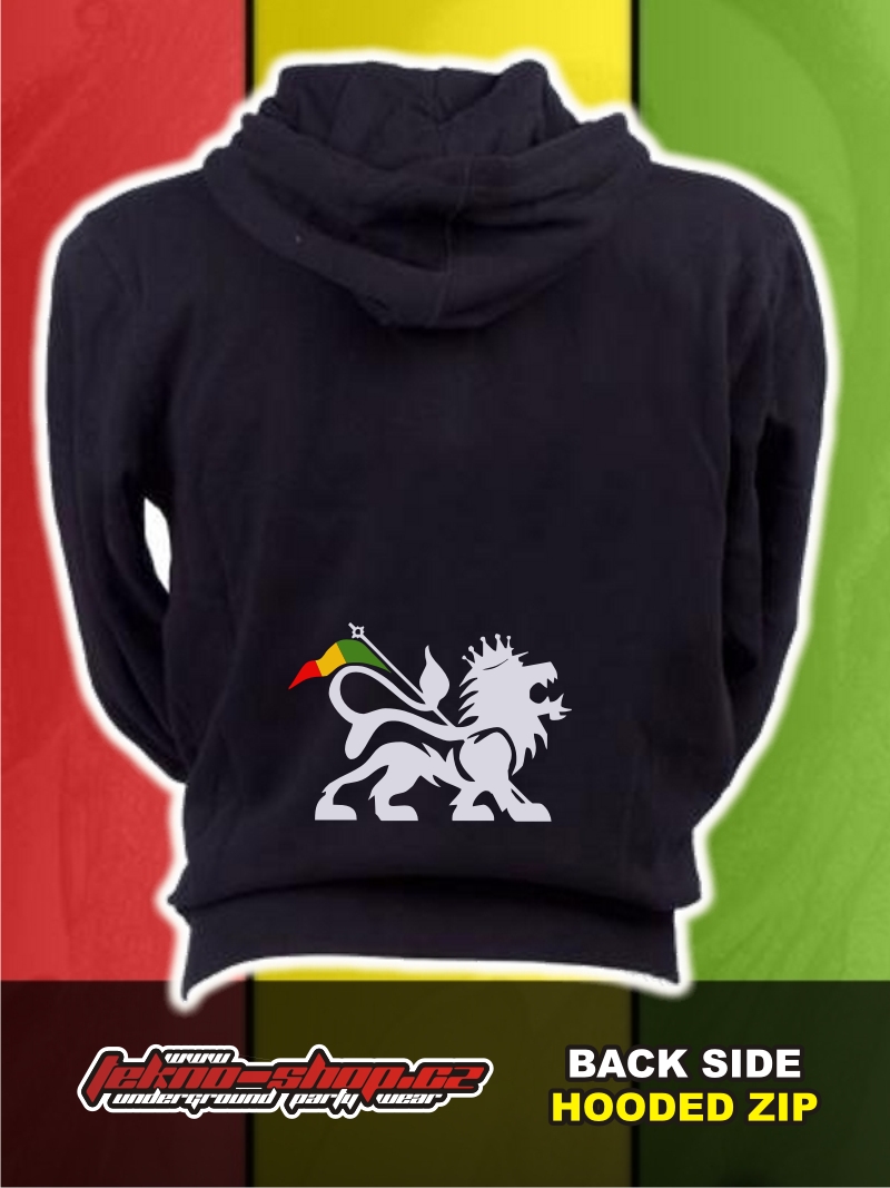 TEKNOSHOP RASTA LION dnb mikina na zip s kapucí s potiskem i zepředu L černá