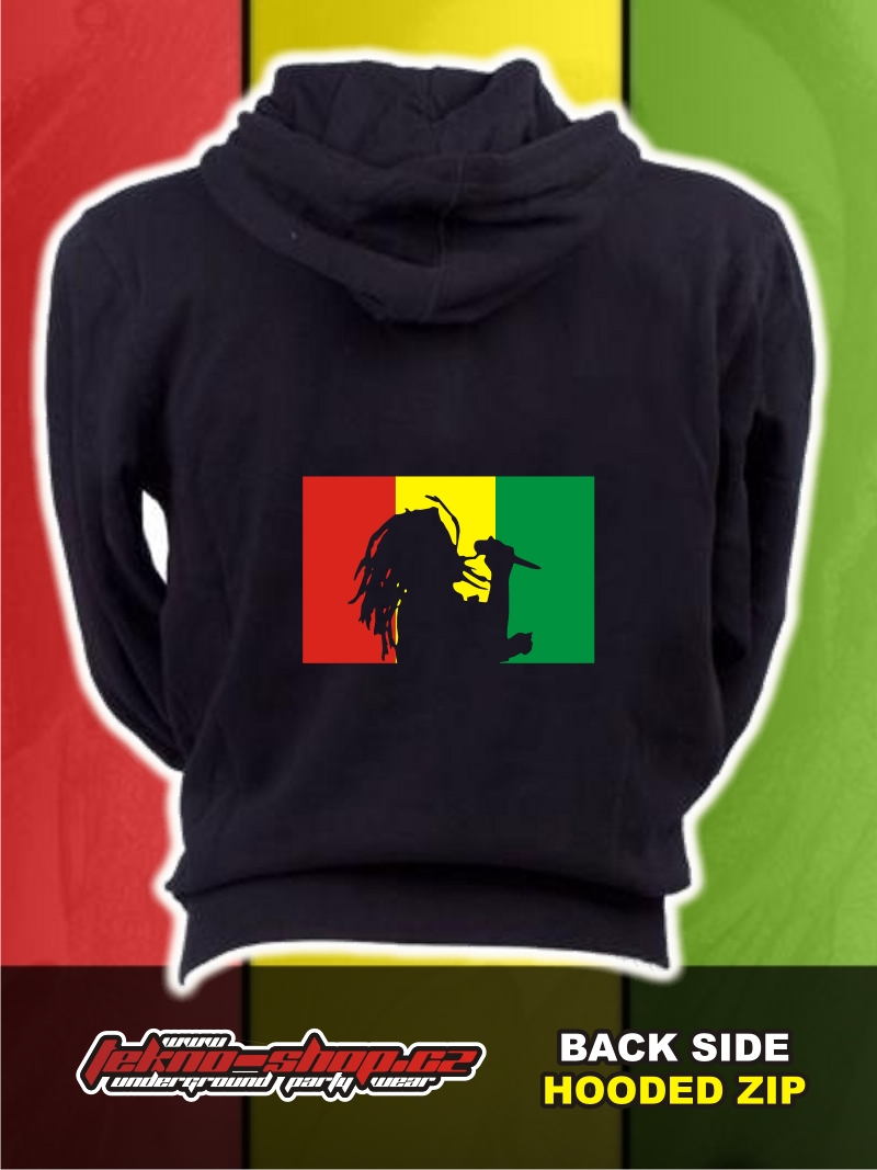 TEKNOSHOP RASTA DREAD dnb mikina na zip s kapucí s potiskem XXL černá