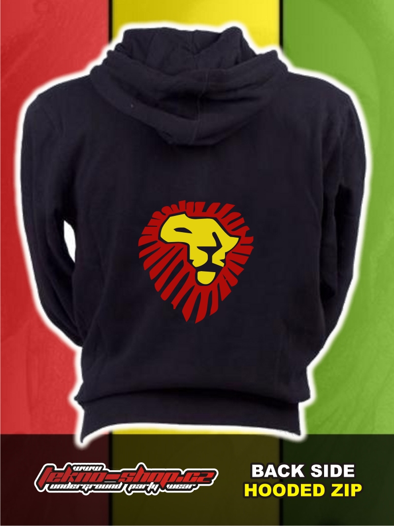 TEKNOSHOP AFRIKA LION dnb mikina na zip s kapucí s potiskem i zepředu M černá