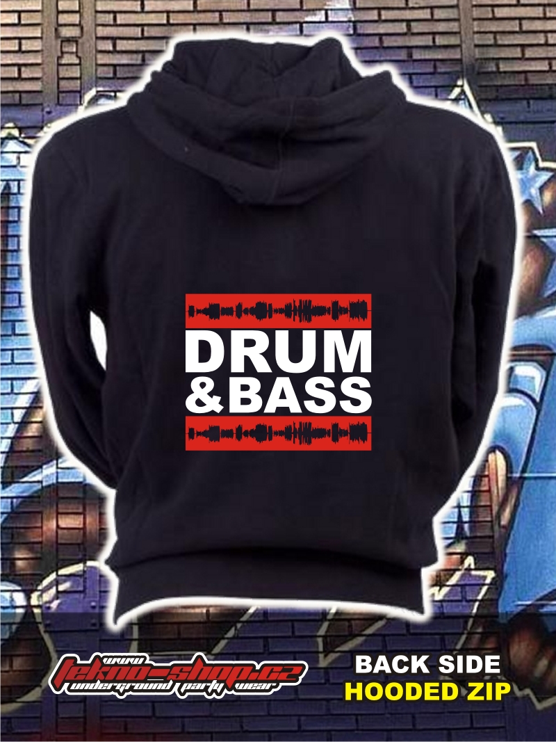 TEKNOSHOP Drum & Bass Frequency dnb mikina na zip s kapucí s potiskem XL černá