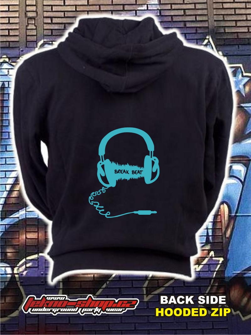 TEKNOSHOP Breakbeat Headset dnb mikina na zip s kapucí s potiskem XXL černá