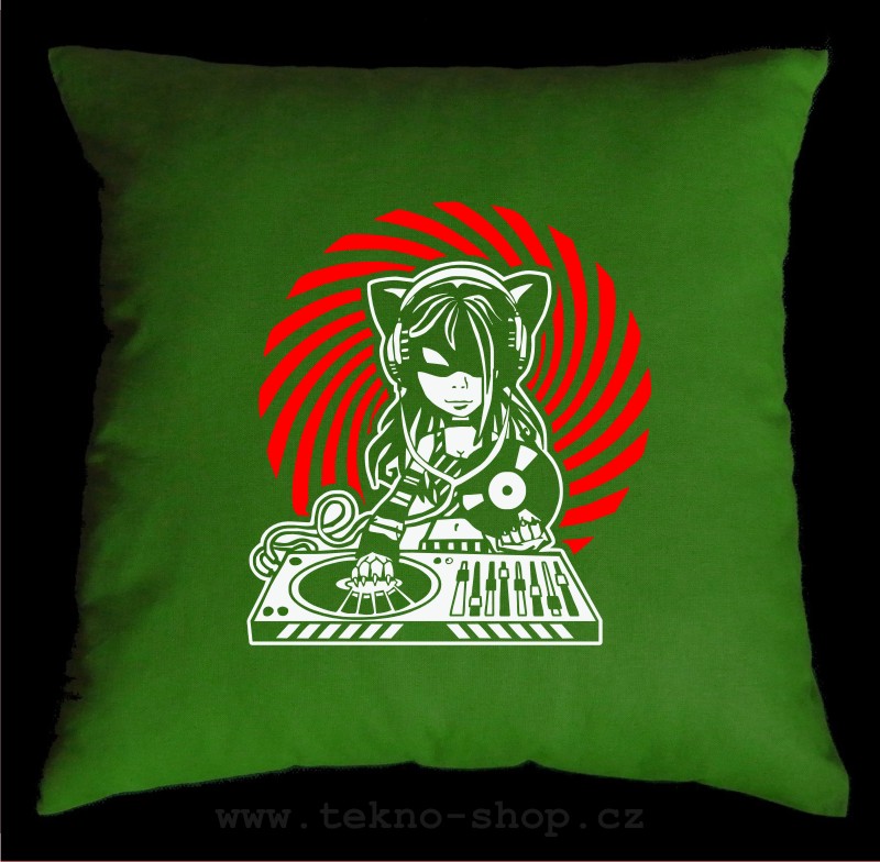 TEKNOSHOP Spiral Cat Dj tekno polštářek s potiskem zelený