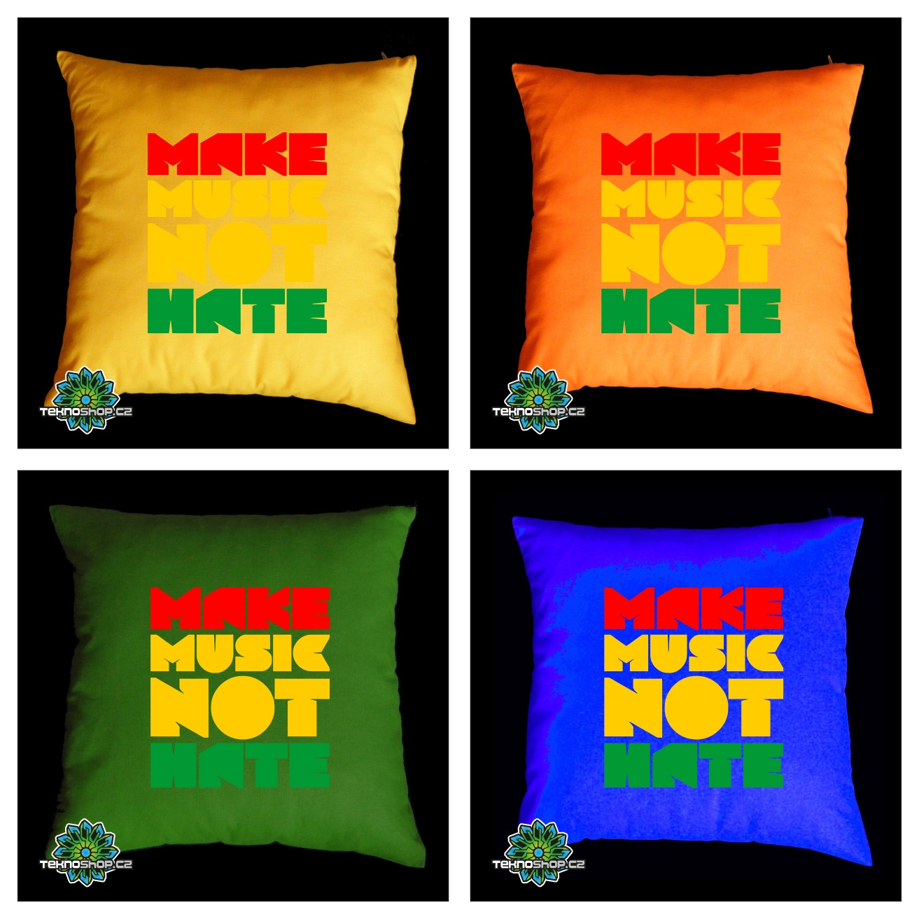 TEKNOSHOP MAKE MUSIC NOT HATE dnb polštářek s potiskem černý