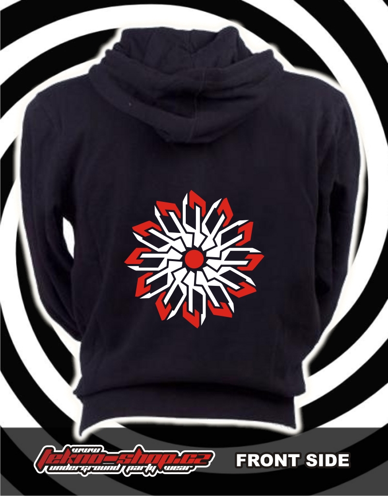 TEKNOSHOP Flower tekno mikina na zip s kapucí s potiskem i zepředu XXL černá